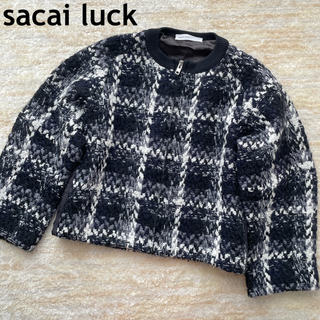 サカイラック(sacai luck)の美品⭐︎sacai luck ツイード ノーカラー ブルゾン サカイ ウール(ブルゾン)