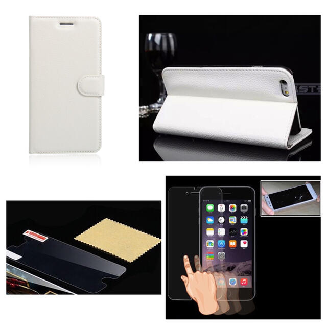 iPhone8 7手帳型ケース レザー 液晶フィルム カード入れ  ホワイト スマホ/家電/カメラのスマホアクセサリー(iPhoneケース)の商品写真