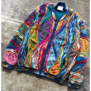 クージー(COOGI)の美しいカラー配色 芸術 90's COOGI クージー コットン ニットブルゾン(ニット/セーター)