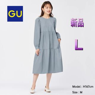 ジーユー(GU)のGU ティアードワンピース(長袖) Ｌ(ひざ丈ワンピース)