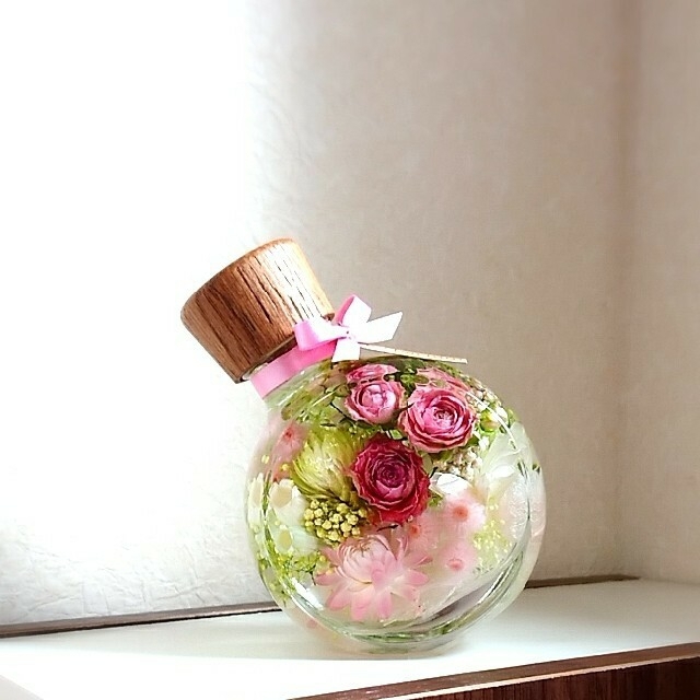 ハーバリウム ナチュラル系【ピンクの薔薇のナチュラルボトル】 3