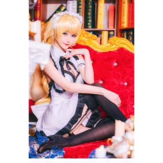 ウィッグ付き Fate fgo 白贞德 可愛い メイド コスプレ 衣装(衣装一式)