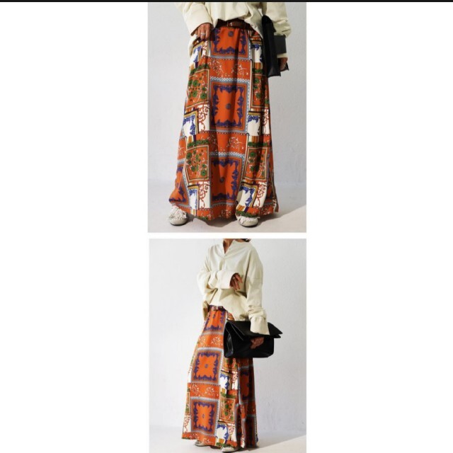 antiqua(アンティカ)のアンティカ antiqua　スカーフ柄ロングスカート　レトロデザイン レディースのスカート(ロングスカート)の商品写真