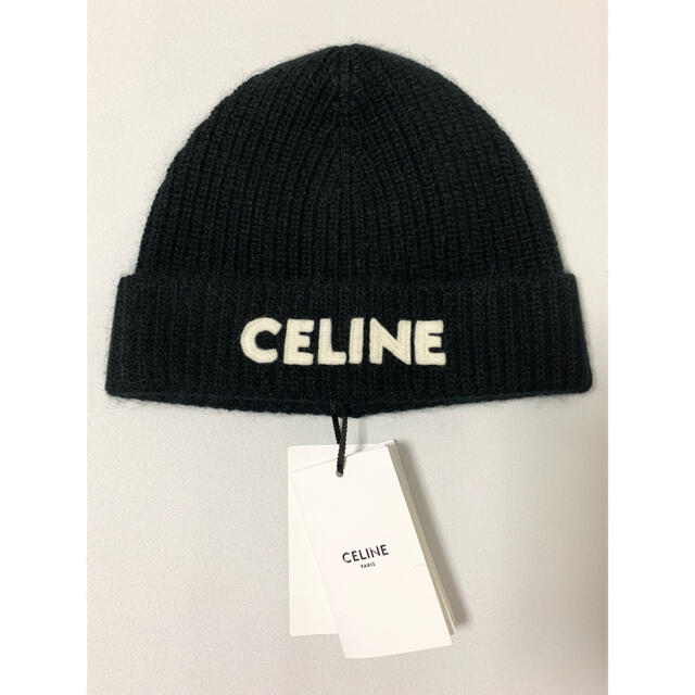 新品【 CELINE 】ロゴ エンブロイダリー ニットキャップ ブラックニット帽/ビーニー