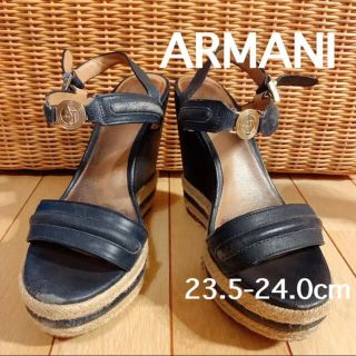ARMANI アルマーニ ネイビー ウエッジソール サンダル 麻 リネン 新入荷 ウェッジソール サンダル アルマーニジーンズ 37 サンダル