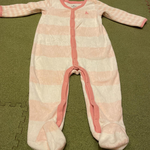 babyGAP(ベビーギャップ)のbabyGAP ロンパース カバーオール　足つき　70サイズ　ピンク　ボーダー キッズ/ベビー/マタニティのベビー服(~85cm)(カバーオール)の商品写真