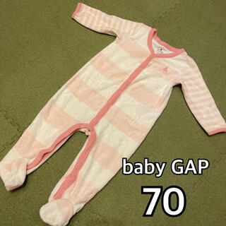 ベビーギャップ(babyGAP)のbabyGAP ロンパース カバーオール　足つき　70サイズ　ピンク　ボーダー(カバーオール)