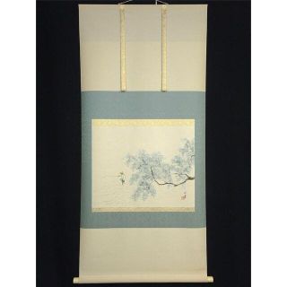【複製画】掛軸 川合玉堂『清流釣魚図』大塚巧芸 絹本 共箱付 a052810