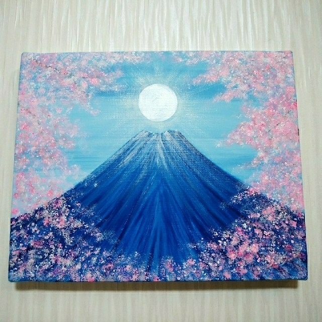 風水画風景絵画 美しい日本＊薄紅 桜清富士 桜窓 富士山 春 全体運