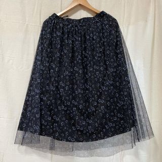 ショコラフィネローブ(chocol raffine robe)の花柄チュールスカート(ひざ丈スカート)