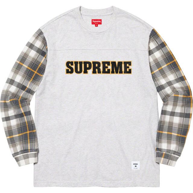 贈り物 Supreme - M Supreme Plaid Sleeve L/S Top Ash Grey Tシャツ/カットソー(七分/長袖)