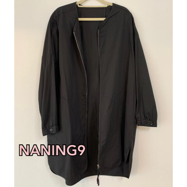 ZARA(ザラ)のNANING9 ナンニング9 ブラックノーカラー　トレンチコート レディースのジャケット/アウター(トレンチコート)の商品写真