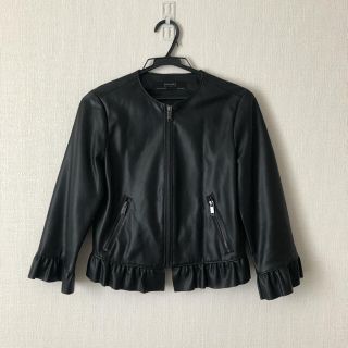 ZARA フリルレザーライダースジャケット　ブラック