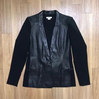 ヘルムートラング(HELMUT LANG)の美品 HELMUT LANG レザー切替 ジャケット 2 シープスキン 黒 羊革(テーラードジャケット)