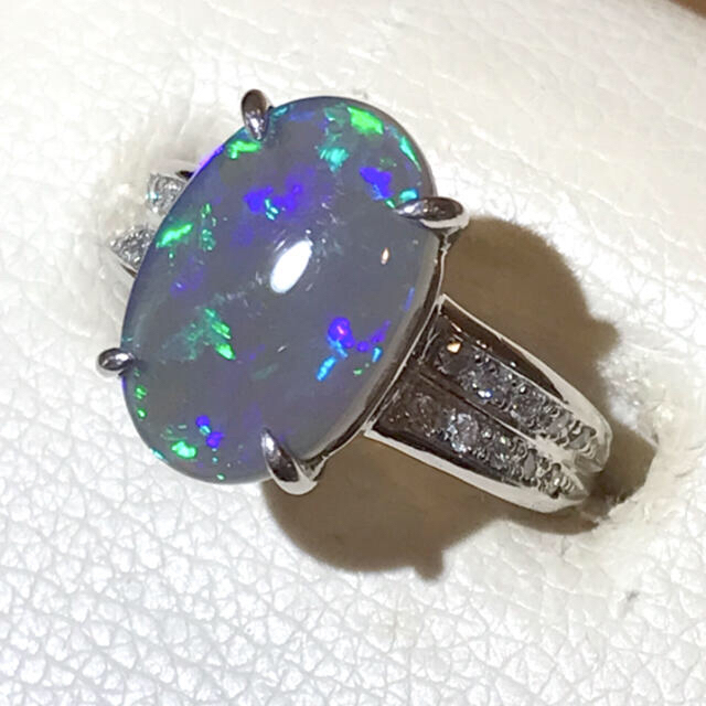 ☆Pt900 ブラックオパール3.53ct&ダイヤリング☆リング(指輪) 認定 ...