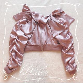 リルリリー(lilLilly)のlilLilly リボンオフショル ジャケット ピンク MA-1(ブルゾン)