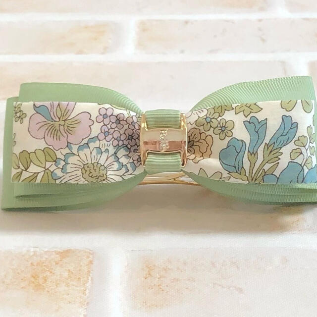 liberty*トリプルリボンのバレッタ*エミリー×ミント*ワイドサイズ liberty*トリプルリボンのバレッタ*エミリー×ミント*ワイドサイズ