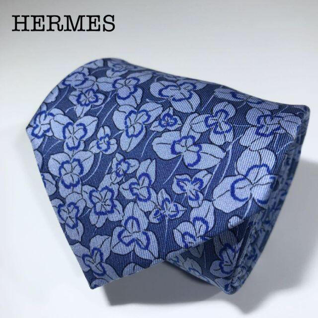 【あきら様】エルメス フランス製 高級シルク ネクタイ クローバー 植物柄