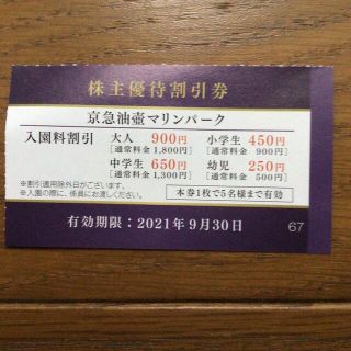 京急油壺マリンパーク　入場割引券　1枚5人まで(その他)