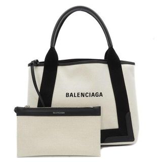 バレンシアガ(Balenciaga)のバレンシアガ ネイビーカバ S ブラック コットンキャンバス カーフ (トートバッグ)