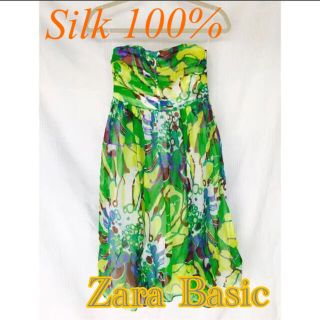 ザラ(ZARA)の【ZARA】新品 春色♡ガーデンドレス サイズ S シルク100%(ひざ丈ワンピース)