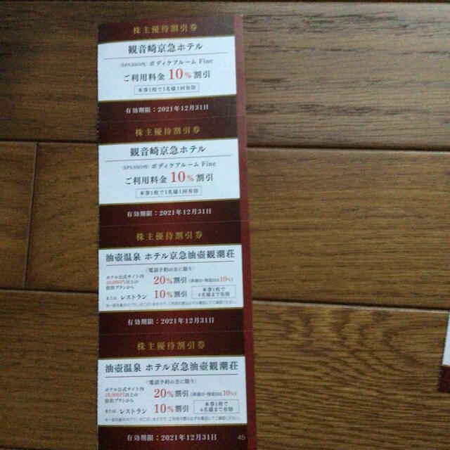 京急ホテル　株主優待割引券　 チケットの優待券/割引券(宿泊券)の商品写真