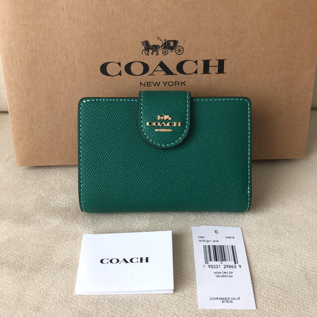 ルイヴィトン2021年秋冬新作★新品 COACH コーチ 二つ折り財布 ブライト ジェイド