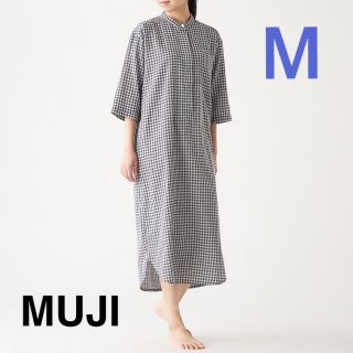 ムジルシリョウヒン(MUJI (無印良品))の無印良品　インド綿薄手ガーゼ七分袖クルタ　チャコールグレーチェック　M(パジャマ)