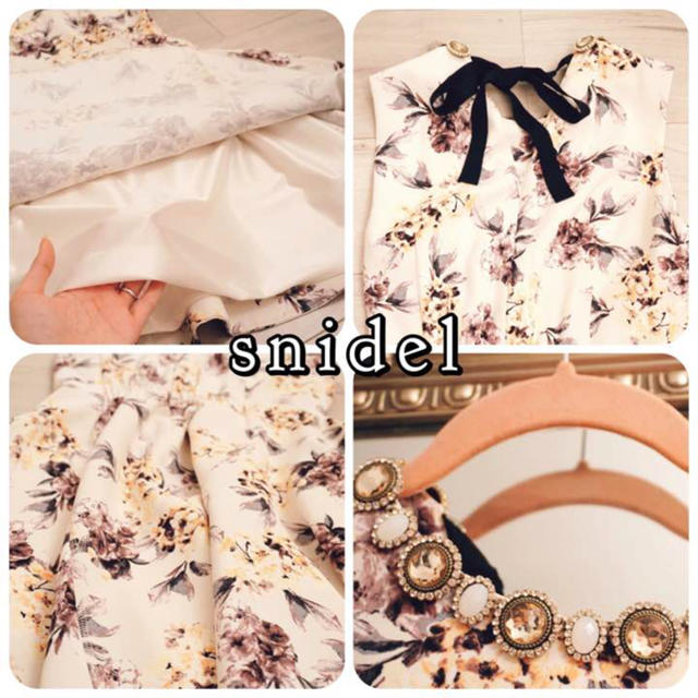 SNIDEL(スナイデル)の♡新品未使用タグ付き スナイデル snidel フラワーワンピース♡ビジュー♡ レディースのワンピース(ひざ丈ワンピース)の商品写真