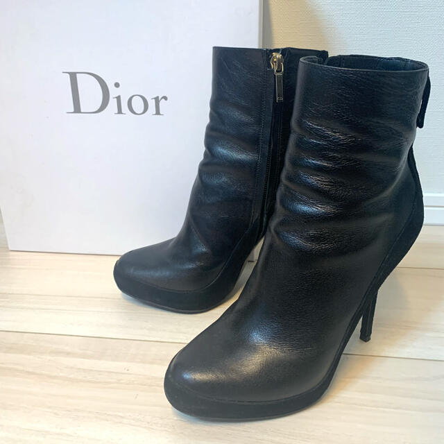 37日本サイズChristian Dior ショートブーツ　ブラック　レザースエード