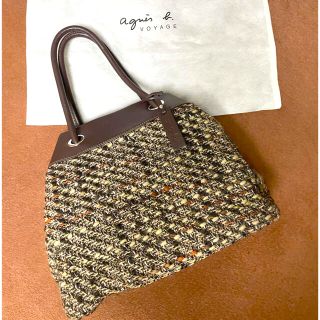 アニエスベー(agnes b.)の美品★トートバッグ★ ブラウン系 agnis b. ウール×本革(トートバッグ)