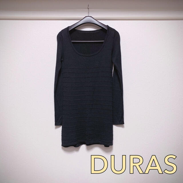 DURAS(デュラス)のDURAS デュラス　シンプルUネックの長袖ワンピース(ブラック) レディースのワンピース(ミニワンピース)の商品写真