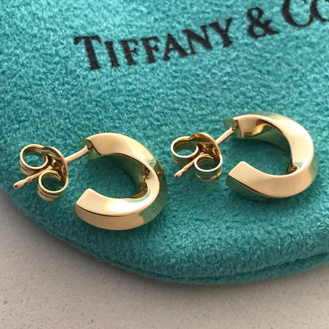 Tiffany K18YGナイフエッジ フープ ピアス美品