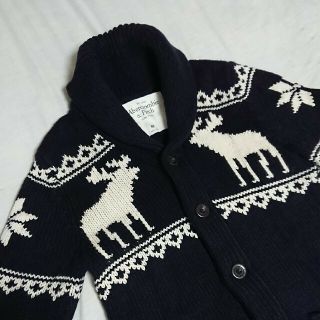 アバクロンビーアンドフィッチ(Abercrombie&Fitch)のアバクロ ニット メンズＭ カウチン 厚手 ネイビー USED品 カーディガン(ニット/セーター)