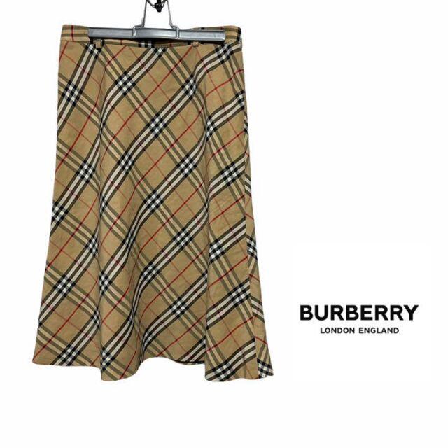 BURBERRY バーバリー リネン 麻 スカート ノバチェック ロンドン ひざ丈スカート