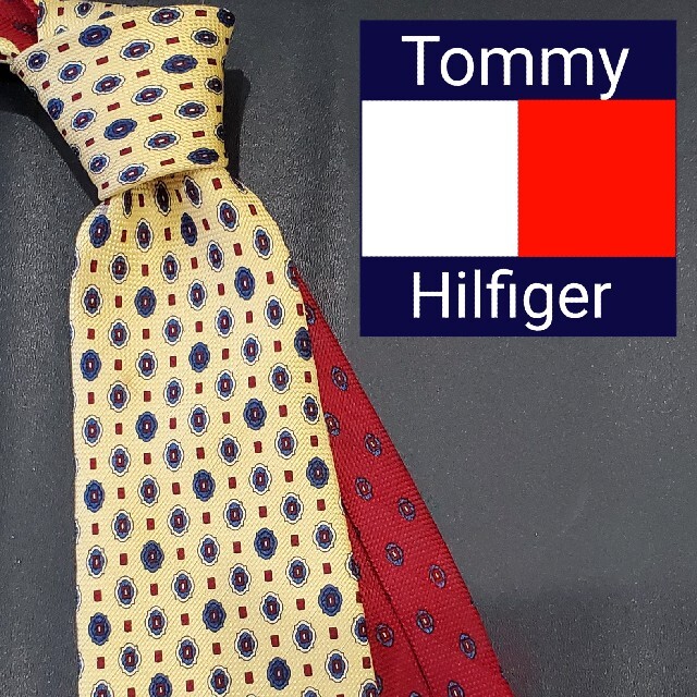 TOMMY HILFIGER(トミーヒルフィガー)のトミーヒルフィガー　ネクタイ　総柄　黄色赤切り替え　メンズ　USA メンズのファッション小物(ネクタイ)の商品写真