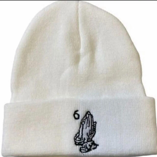 新品　未使用　刺繍　祈手　プレイングハンド　チカーノ　ニット　ニット帽　ホワイト メンズの帽子(ニット帽/ビーニー)の商品写真