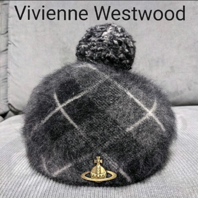 Vivienne Westwood(ヴィヴィアンウエストウッド)のヴィヴィアンウエストウッド　アンゴラ　オーブ　チェック　ベレー帽 レディースの帽子(ハンチング/ベレー帽)の商品写真