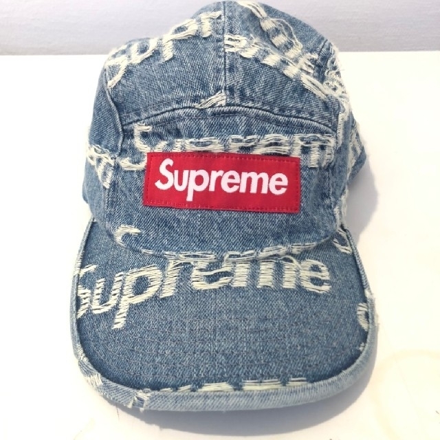 Supreme Frayed Logos Denim Camp Cap Blue