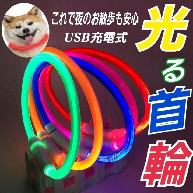 犬猫用　光る首輪　ペット用　夜の散歩　LED　充電式  カットして調節可能 その他のペット用品(犬)の商品写真