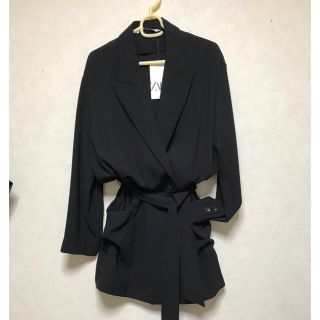 ザラ(ZARA)ののん様専用　ベルト付きブレザー風ワンピース　ブラック　Mサイズ(ミニワンピース)