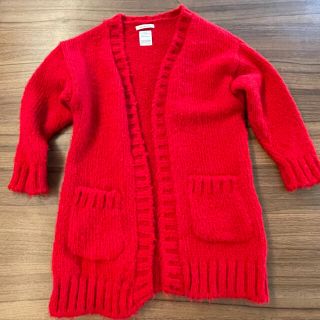 ザラキッズ(ZARA KIDS)の【お値下げ】ZARA kids 赤　ロングカーデガン　130 オシャレ(カーディガン)