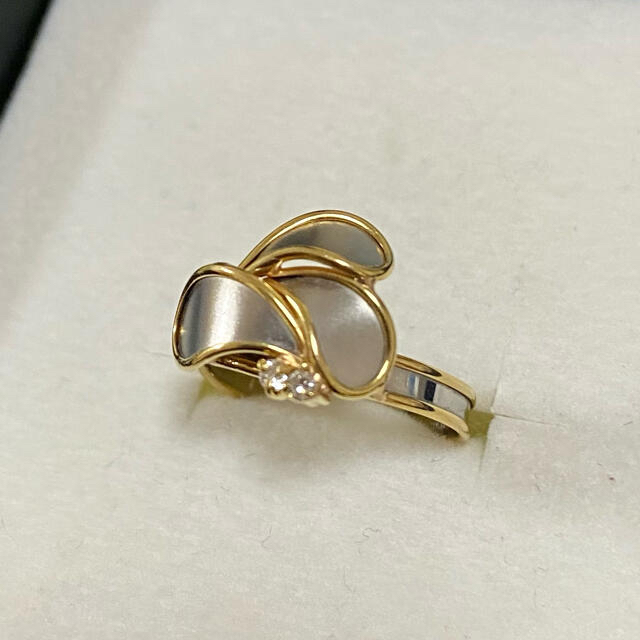 k18×pt850 ダイヤ付き コンビ リング - 2