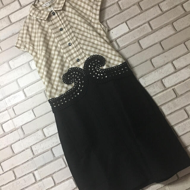 CARVEN(カルヴェン)の【CARVEN】カルヴェン♡異素材切替 ワンピース チェック レース レディースのワンピース(ひざ丈ワンピース)の商品写真