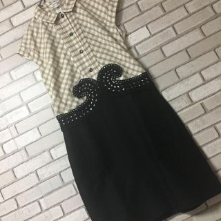 カルヴェン(CARVEN)の【CARVEN】カルヴェン♡異素材切替 ワンピース チェック レース(ひざ丈ワンピース)