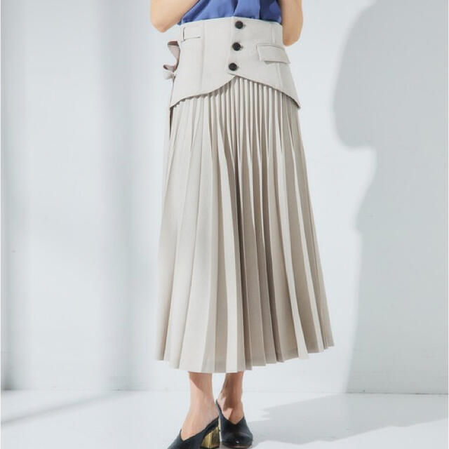 UNITED TOKYO 麻調コルセットプリーツスカート ベージュ ロングスカート
