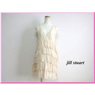 ジルスチュアート(JILLSTUART)のジルスチュアート★5段フリル総レースノースリーブドレスワンピース★サイズ2(ミニワンピース)