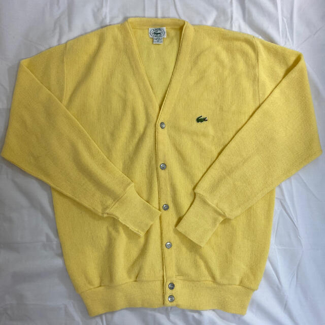 80s ラコステ LACOSTE アクリルカーディガン XLサイズ イエロー