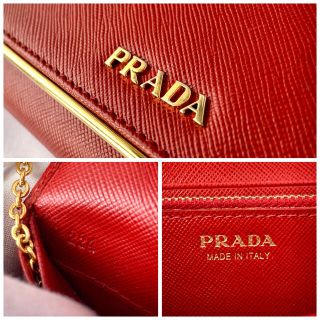 PRADA - 【極美品】プラダ サフィアーノ ゴールドライン メタルバー 長