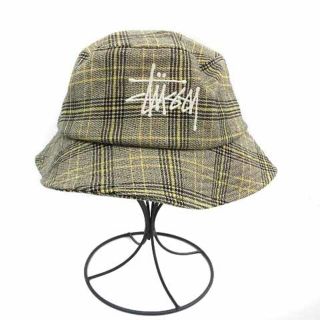 ステューシー(STUSSY)のステューシー バケットハット 帽子 チェック 黄色 ベージュ 黒 ライトベージュ(その他)